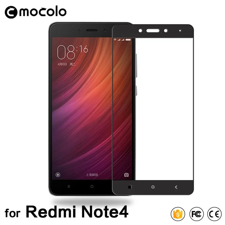MOCOLO Silk Print Arc Edge Complete Coverage Tempered Glass Screen Protector for Xiaomi Redmi Note 4 - Black