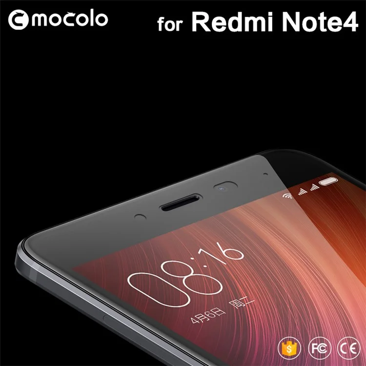 MOCOLO Silk Print Arc Edge Complete Coverage Tempered Glass Screen Protector for Xiaomi Redmi Note 4 - Black
