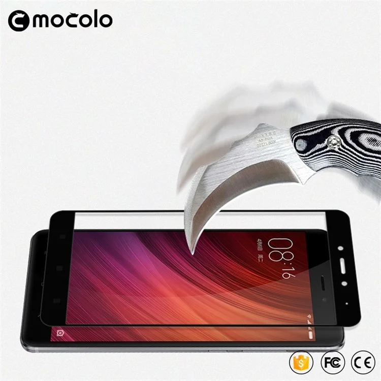MOCOLO Silk Print Arc Edge Complete Coverage Tempered Glass Screen Protector for Xiaomi Redmi Note 4 - Black