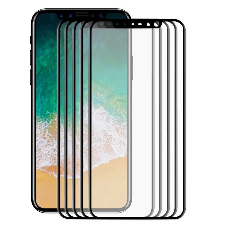 HAT PRINCE 5Pcs for iPhone Xs / X 5.8-inch 3D Curved Carbon Fiber Edges Full Size Tempered Glass Screen Protectors 0.2mm - Black
