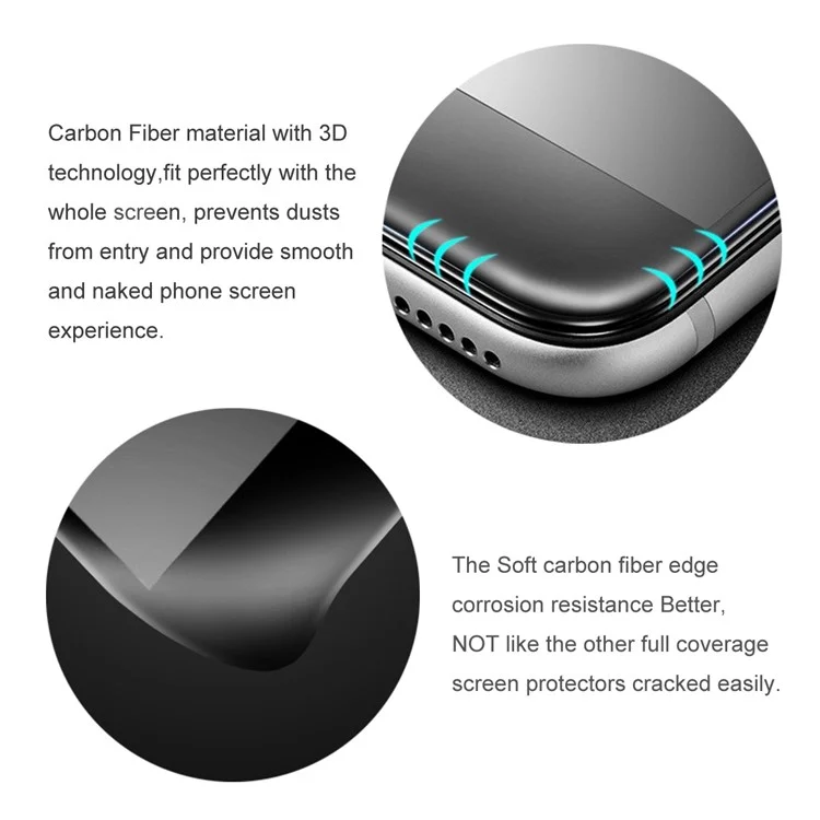 HAT PRINCE 5Pcs for iPhone Xs / X 5.8-inch 3D Curved Carbon Fiber Edges Full Size Tempered Glass Screen Protectors 0.2mm - Black