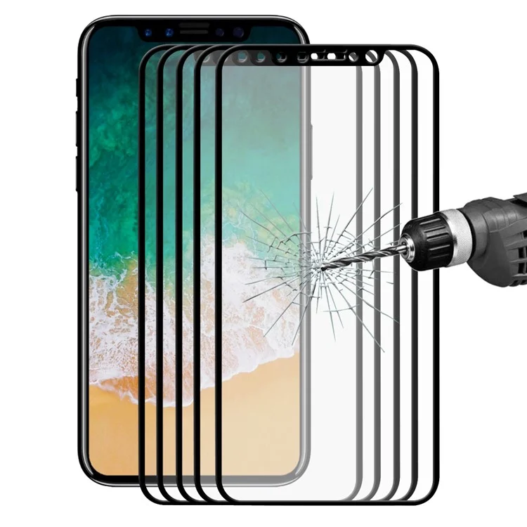 HAT PRINCE 5Pcs 0.26mm 2.5D Full Cover Tempered Glass Screen Protector Films for iPhone (2019) 5.8"/ Xs / X 5.8-inch - Black