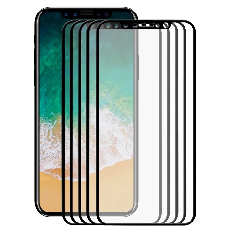 HAT PRINCE 5Pcs 0.26mm 2.5D Full Cover Tempered Glass Screen Protector Films for iPhone (2019) 5.8"/ Xs / X 5.8-inch - Black