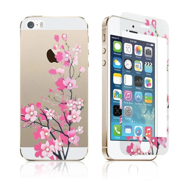 For iPhone SE 5s 5 Embossing Front + Back Tempered Glass Protector Films - Red Apricot