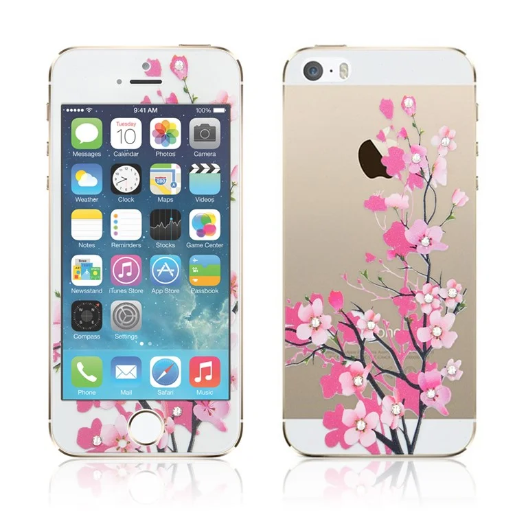 For iPhone SE 5s 5 Embossing Front + Back Tempered Glass Protector Films - Red Apricot