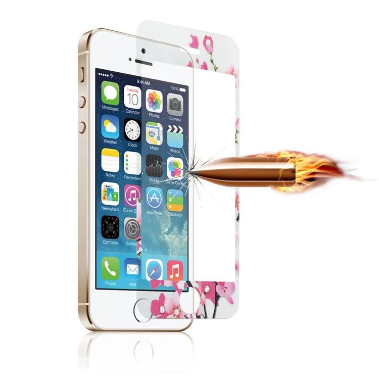 For iPhone SE 5s 5 Embossing Front + Back Tempered Glass Protector Films - Red Apricot