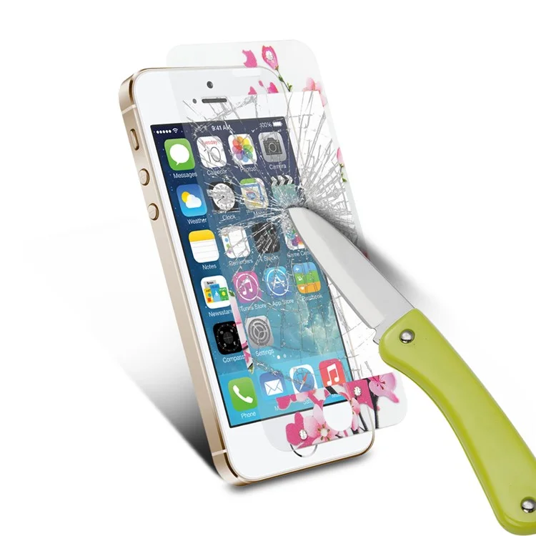 For iPhone SE 5s 5 Embossing Front + Back Tempered Glass Protector Films - Red Apricot