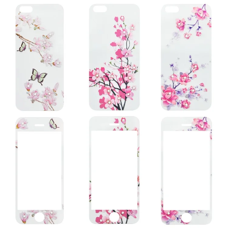 For iPhone SE 5s 5 Embossing Front + Back Tempered Glass Protector Films - Red Apricot