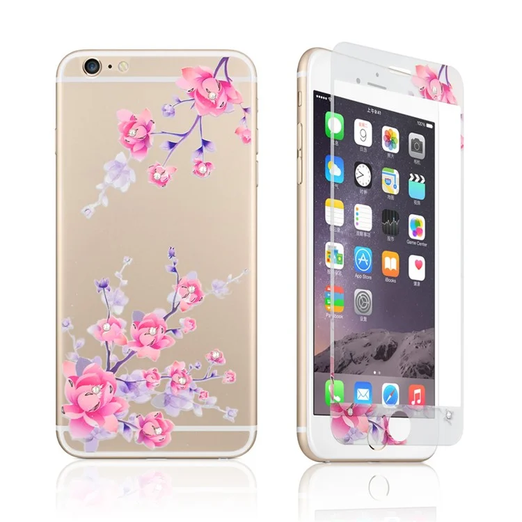 Embossing Front + Back Tempered Glass Films for iPhone 6s Plus / 6 Plus - Plum Blossom