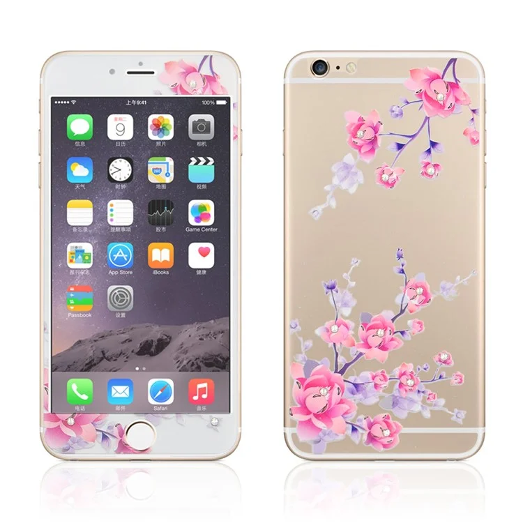 Embossing Front + Back Tempered Glass Films for iPhone 6s Plus / 6 Plus - Plum Blossom