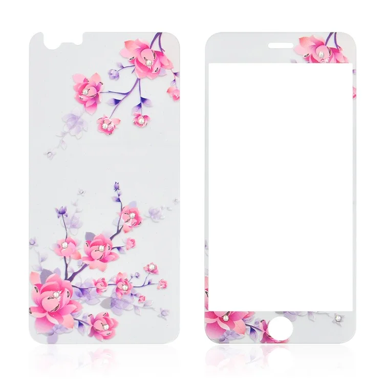 Embossing Front + Back Tempered Glass Films for iPhone 6s Plus / 6 Plus - Plum Blossom