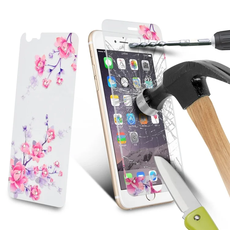 Embossing Front + Back Tempered Glass Films for iPhone 6s Plus / 6 Plus - Plum Blossom