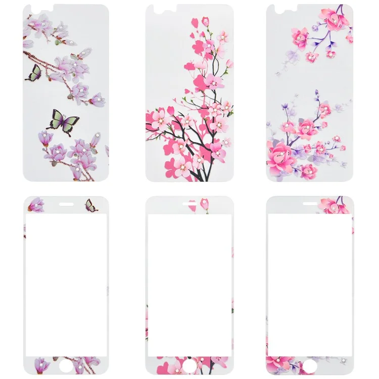 Embossing Front + Back Tempered Glass Films for iPhone 6s Plus / 6 Plus - Plum Blossom