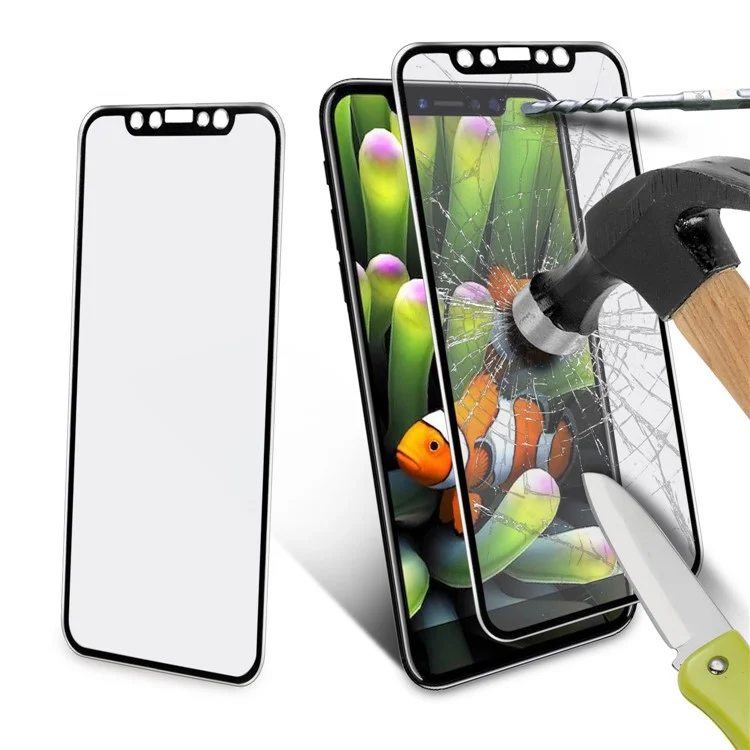 ANGIBABE 0.3mm Titanium Alloy Brushed Edge Full Screen Tempered Glass Protector for iPhone X - Black