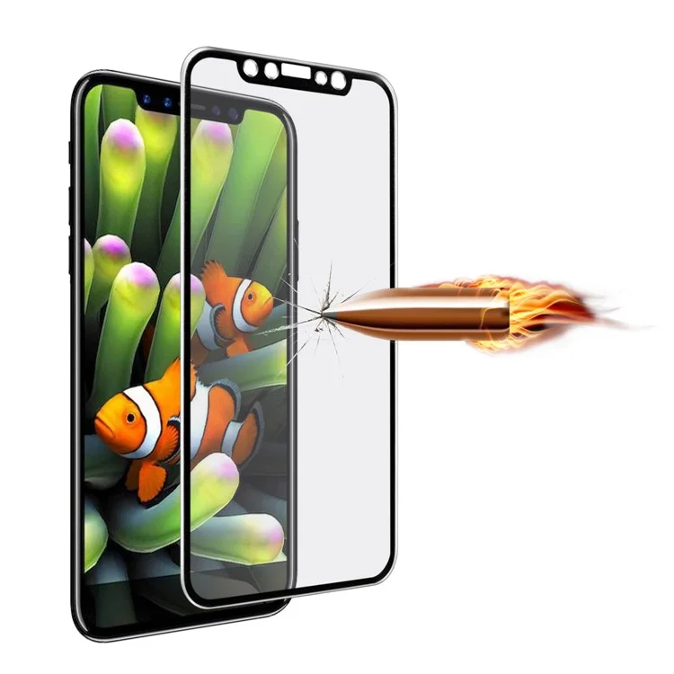 ANGIBABE 0.3mm Titanium Alloy Brushed Edge Full Screen Tempered Glass Protector for iPhone X - Black