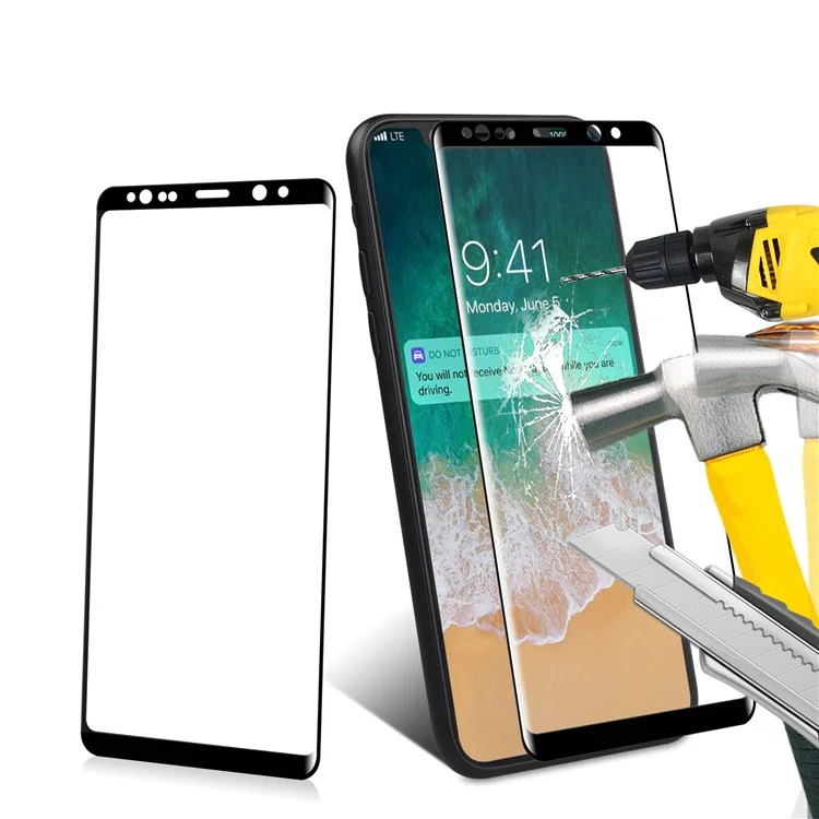 ANGIBABE 0.3mm Full Size Curved Silk Print Mobile Tempered Glass Protector for Samsung Galaxy Note 8 SM-N950 - Black