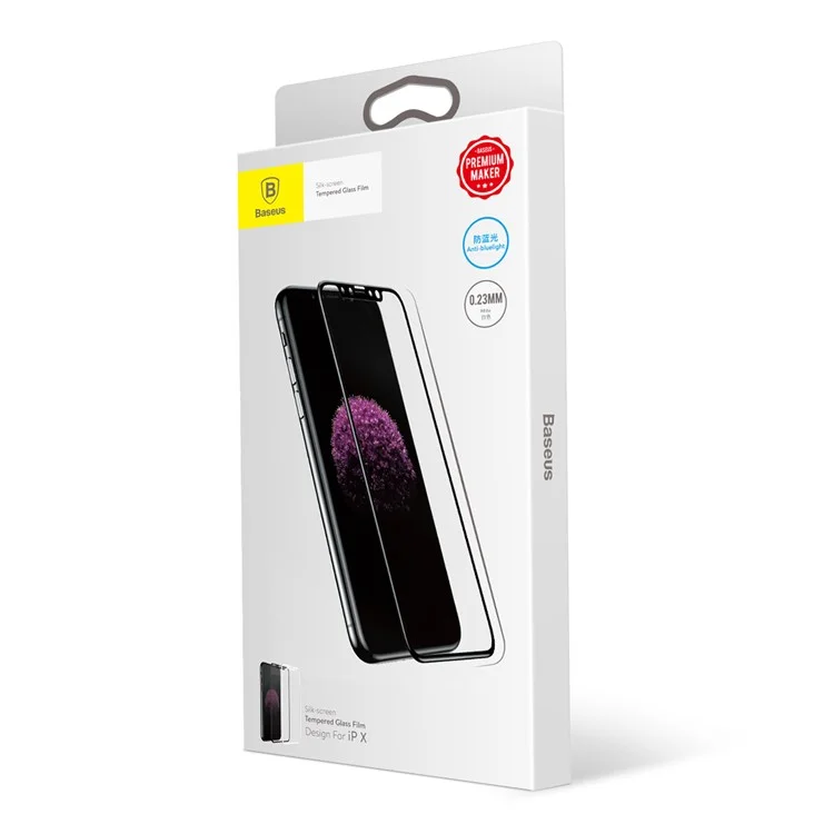 BASEUS Anti-blue-ray 0.23mm Soft PET Full Glue Full Screen Coverage Tempered Glass Protector Film for iPhone X 5.8 inch - White