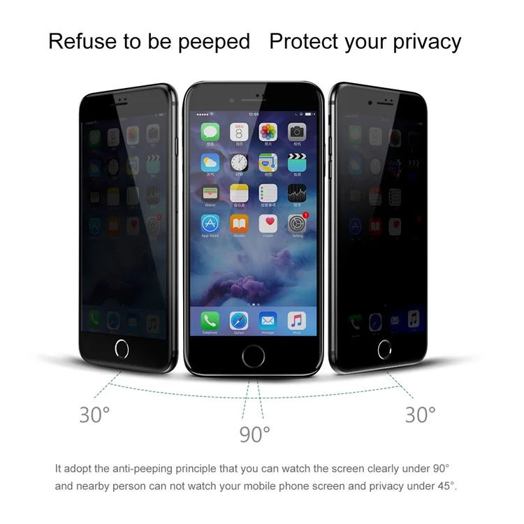 BASEUS Anti-spy Soft PET Full Size Full Glue Tempered Glass Screen Protector for iPhone 8 / 7 4.7 inch - Black