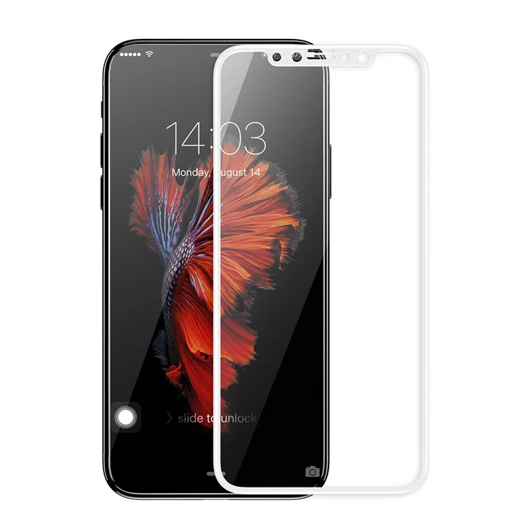 BASEUS 0.2mm Full Glue Tempered Glass Screen Protector Film for iPhone X Silk Print Full Size - White