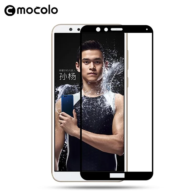 MOCOLO Silk Print Arc Edge Full Coverage Tempered Glass Screen Guard Film for Huawei Honor 7X -  Black