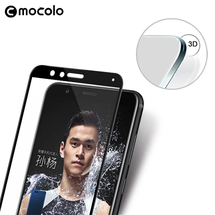 MOCOLO Silk Print Arc Edge Full Coverage Tempered Glass Screen Guard Film for Huawei Honor 7X -  Black