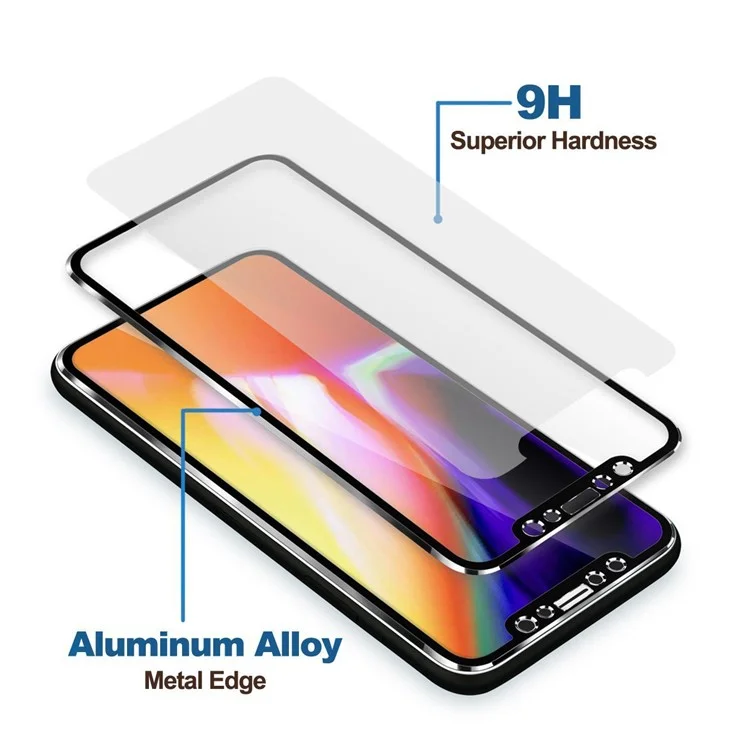 HAT PRINCE for iPhone Xs / X 0.2mm 3D Full Screen Front + Back Aluminum Alloy Edge Tempered Glass Protectors Guard - Black