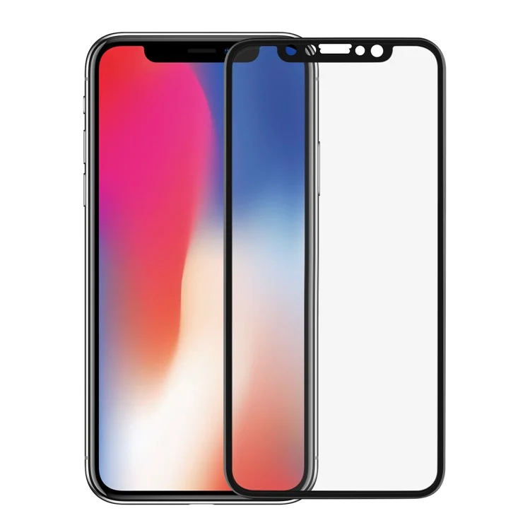 ANGIBABE for iPhone X 0.3mm Carbon Fiber Edges Full Size Tempered Glass Screen Protector - Black
