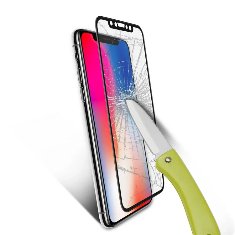 ANGIBABE for iPhone X 0.3mm Carbon Fiber Edges Full Size Tempered Glass Screen Protector - Black