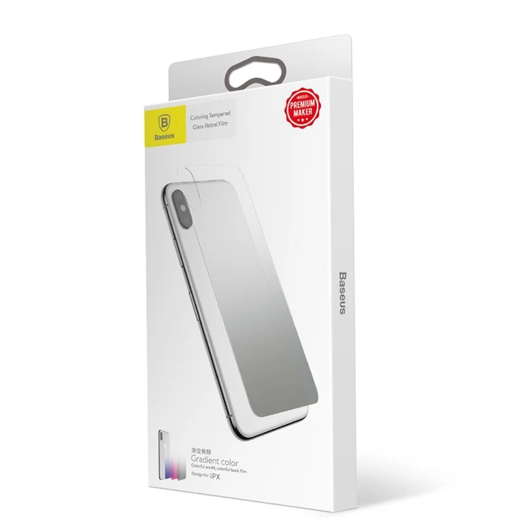 BASEUS Gradient Color Full Glue Tempered Glass Back Protector for iPhone X - Black