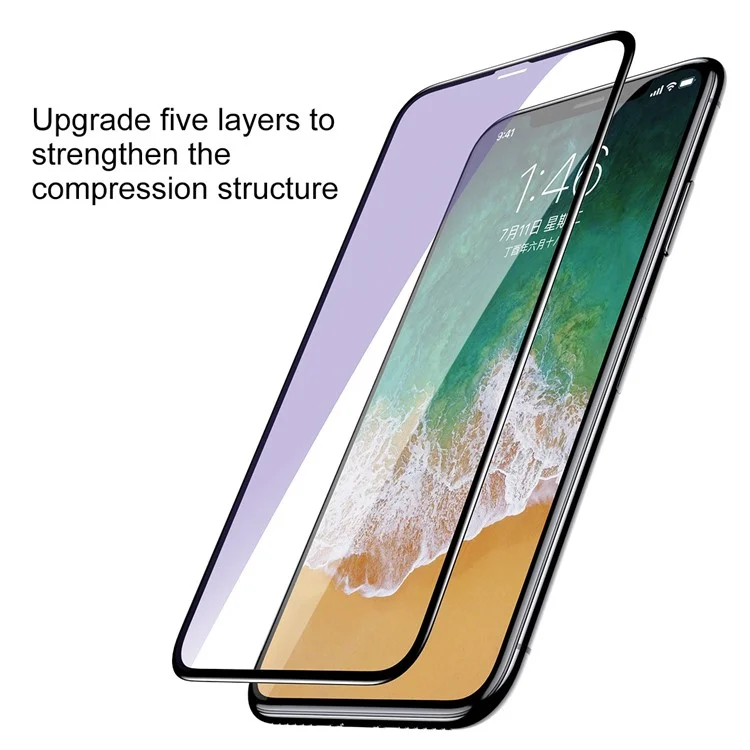 BASEUS Anti-blue-ray 0.3mm Silk Print Full Glue Tempered Glass Full Screen Protector for iPhone X/10