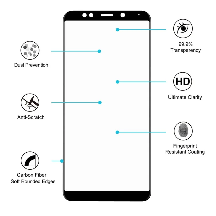 5Pcs/Set HAT PRINCE 0.2mm 9H Soft Carbon Fiber Edges 3D Full Tempered Glass Screen Protectors for Xiaomi Redmi Note 5 (12MP Rear Camera) / Redmi 5 Plus (China) - Black