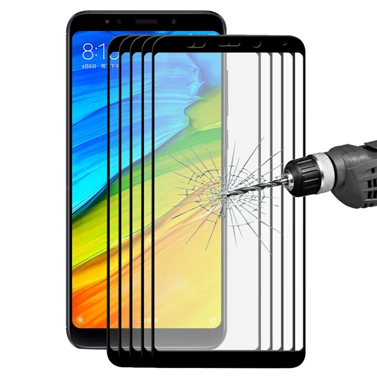 HAT PRINCE 5Pcs/Set 0.26mm 9H 2.5D Complete Tempered Glass Screen Protector for Xiaomi Redmi Note 5 (12MP Rear Camera) / Redmi 5 Plus (China) - Black