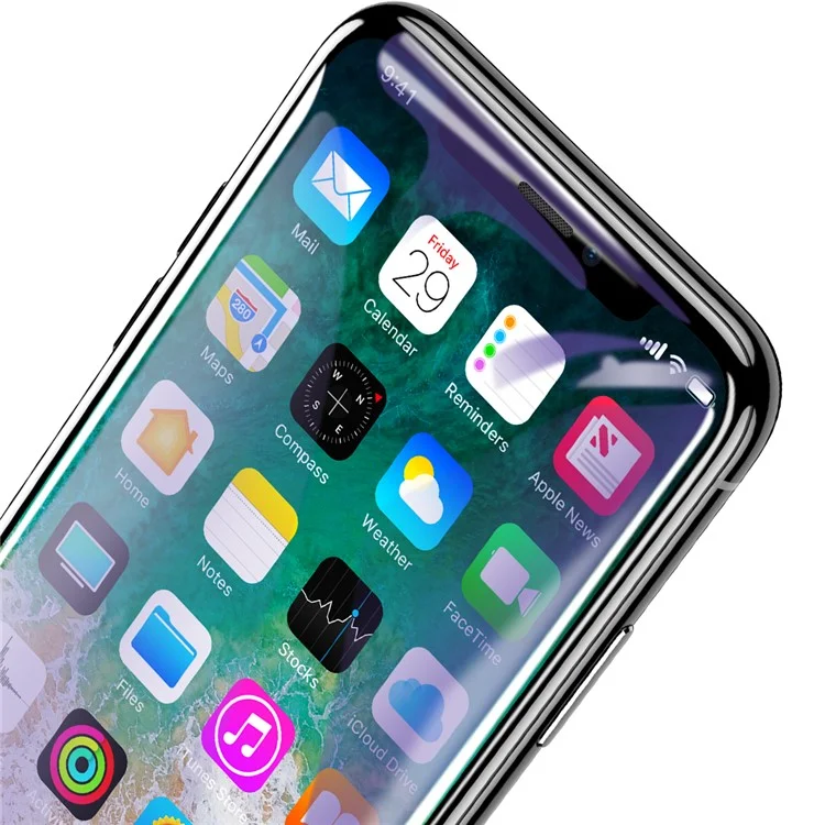 BASEUS Anti-blue-ray 0.3mm 4D Curved Full Glue Full Coverage Tempered Glass Screen Guard Film for iPhone X/10 5.8 inch - Black