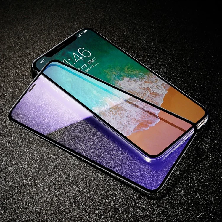 BASEUS Anti-blue-ray 0.3mm 4D Curved Full Glue Full Coverage Tempered Glass Screen Guard Film for iPhone 11 Pro 5.8" (2019) / XS / X/10 5.8 inch - Black