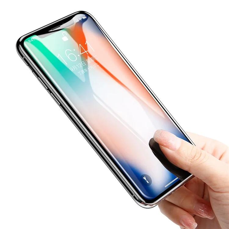 BASEUS 0.3mm 4D Curved Full Glue Silk Print Full Screen Tempered Glass Protector for iPhone X - Black