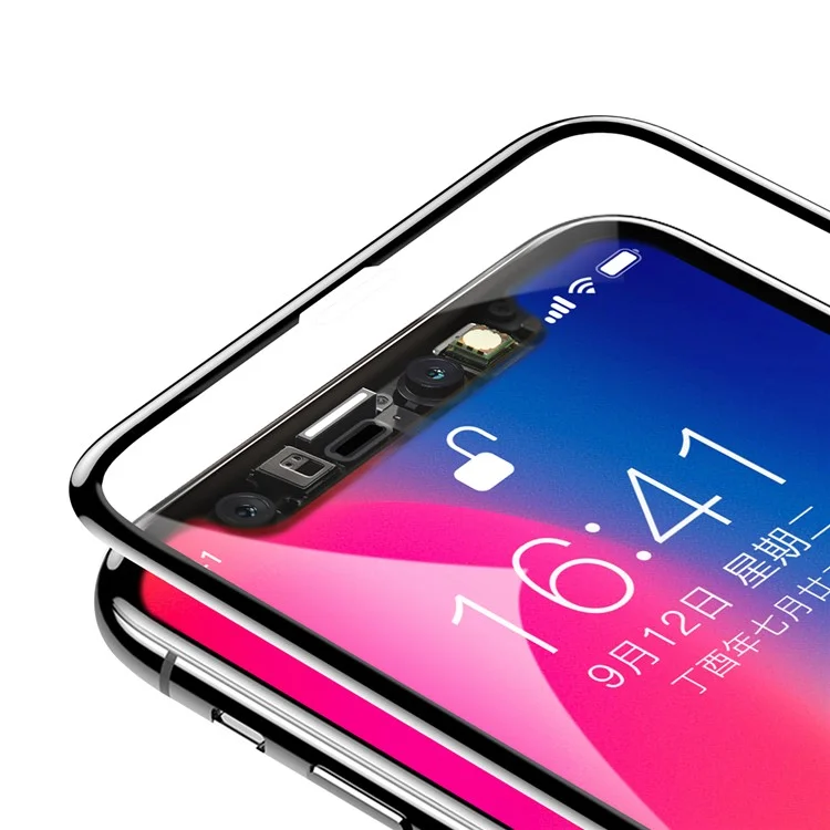 BASEUS 0.3mm 4D Curved Full Glue Silk Print Full Screen Tempered Glass Protector for iPhone X - Black