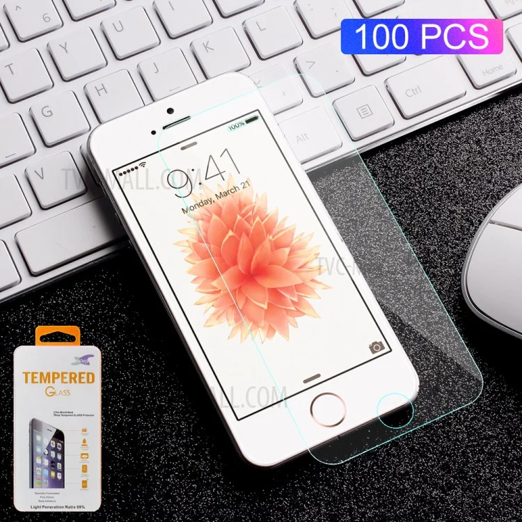 100pcs / Set 0.3mm Arc Edge Glass Glass Scherm Protector Guard Film Per IPhone SE / 5S / 5