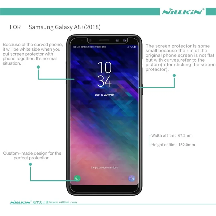 NILLKIN Anti-fingerprint HD Clear LCD Screen Protector Shield Film for Samsung Galaxy A8+ (2018)