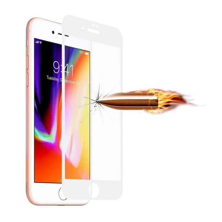 ANGIBABE 0.18mm Silk Printing 6D Full Size Mobile Screen Tempered Glass Guard Film for iPhone 7/8/SE (2022)/SE (2020) - White