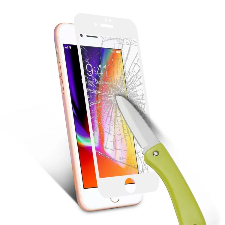 ANGIBABE 0.18mm Silk Printing 6D Full Size Mobile Screen Tempered Glass Guard Film for iPhone 7/8/SE (2022)/SE (2020) - White