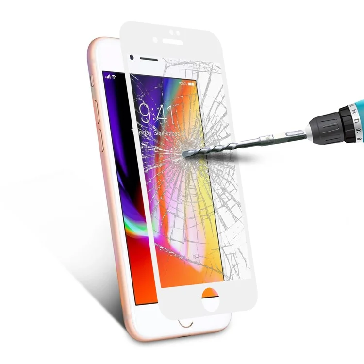 ANGIBABE 0.18mm Silk Printing 6D Full Size Mobile Screen Tempered Glass Guard Film for iPhone 7/8/SE (2022)/SE (2020) - White