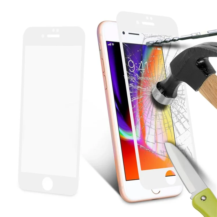 ANGIBABE 0.18mm Silk Printing 6D Full Size Mobile Screen Tempered Glass Guard Film for iPhone 7/8/SE (2022)/SE (2020) - White