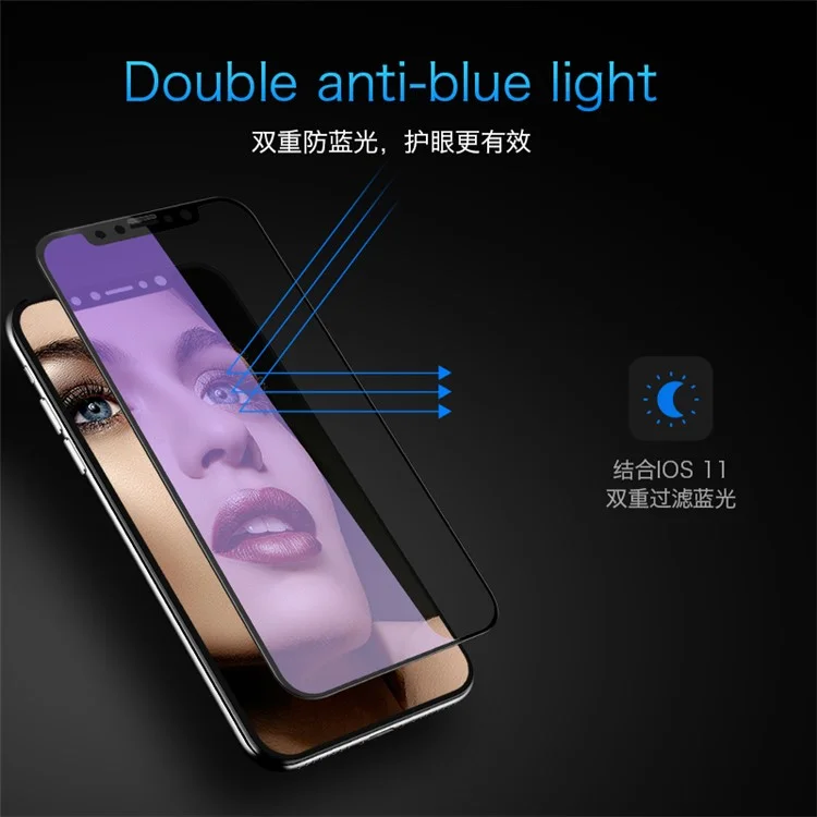 JOYROOM Knight Series 0.26mm Anti-blue-ray Anti-fingerprint Full Glue Full Coverage Tempered Glass for iPhone X(Ten) 5.8 Inch