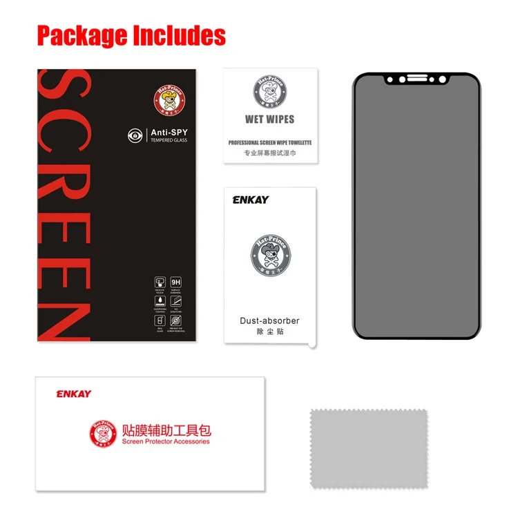 HAT PRINCE 0.26mm 3D Full Covered Carbon Fiber Anti-peep Tempered Glass Screen Protector for iPhone (2019) 5.8" / XS / X