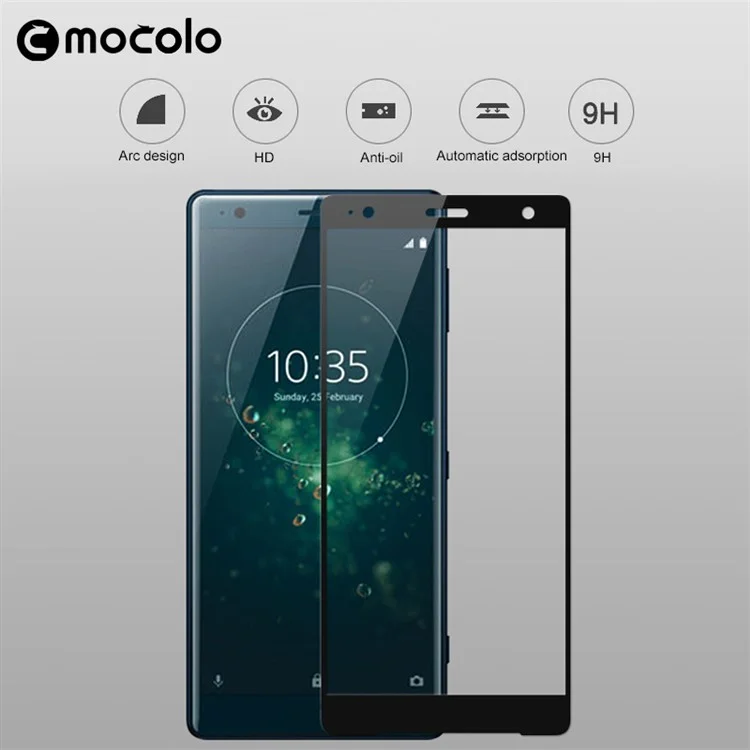 MOCOLO Silk Print Arc Edge Full Size Tempered Glass Screen Protector for Sony Xperia XZ2 - Black