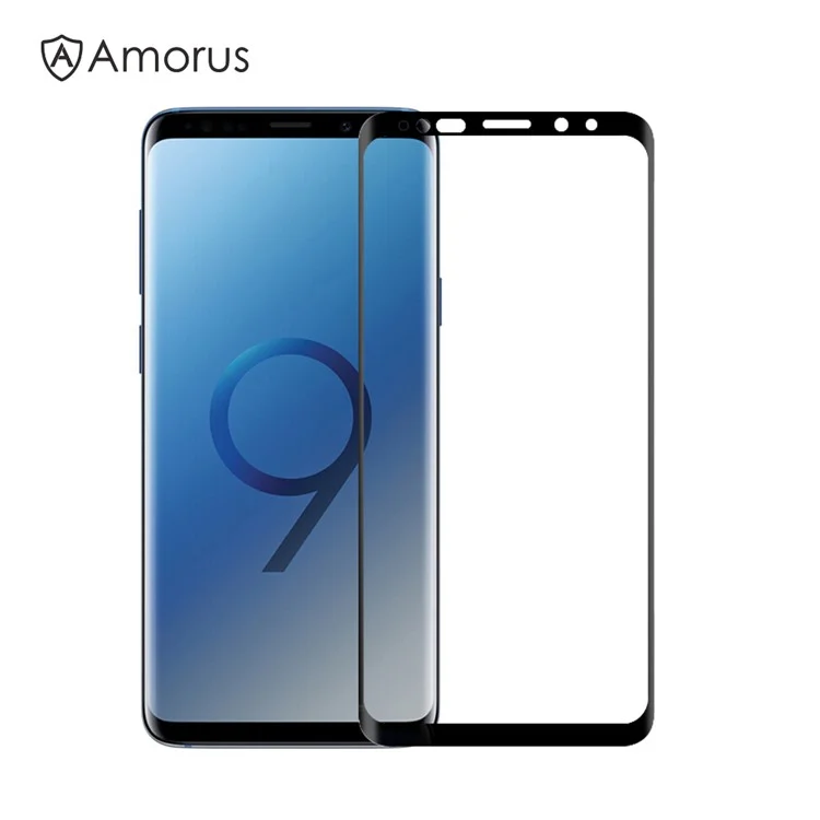 Amorus 3D Curvo Pieno Colla Di Vetro Temperato Pellicola Proteggi Schermo Per Samsung Galaxy S9 SM-G960 - Nero