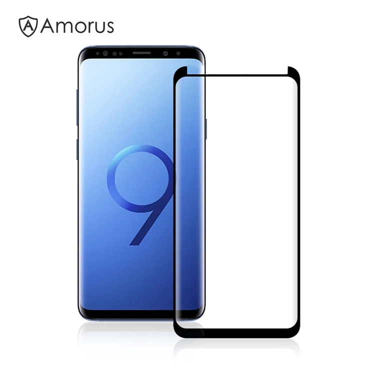 AMORUS 3D Curved Tempered Glass Screen Protector (Opening on Top) for Samsung Galaxy S9 Plus SM-G965 (Scaled-Down Version)