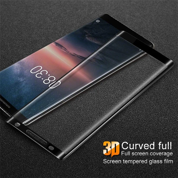 IMAK 3D Curved Full Cover Tempered Glass Screen Protector for Nokia 8 Sirocco - Black