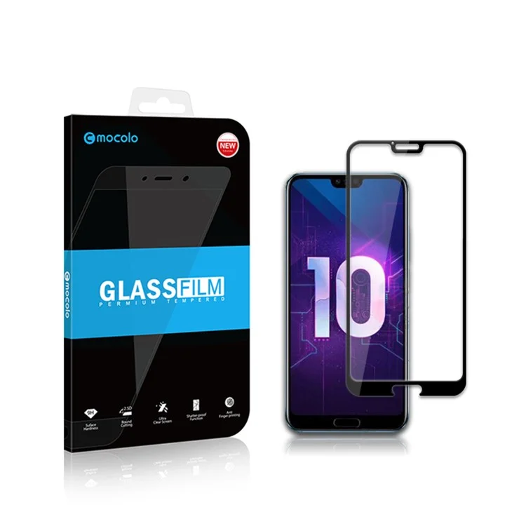 MOCOLO Silk Print Full Size AB Glue Tempered Glass Screen Protector for Huawei Honor 10 - Black