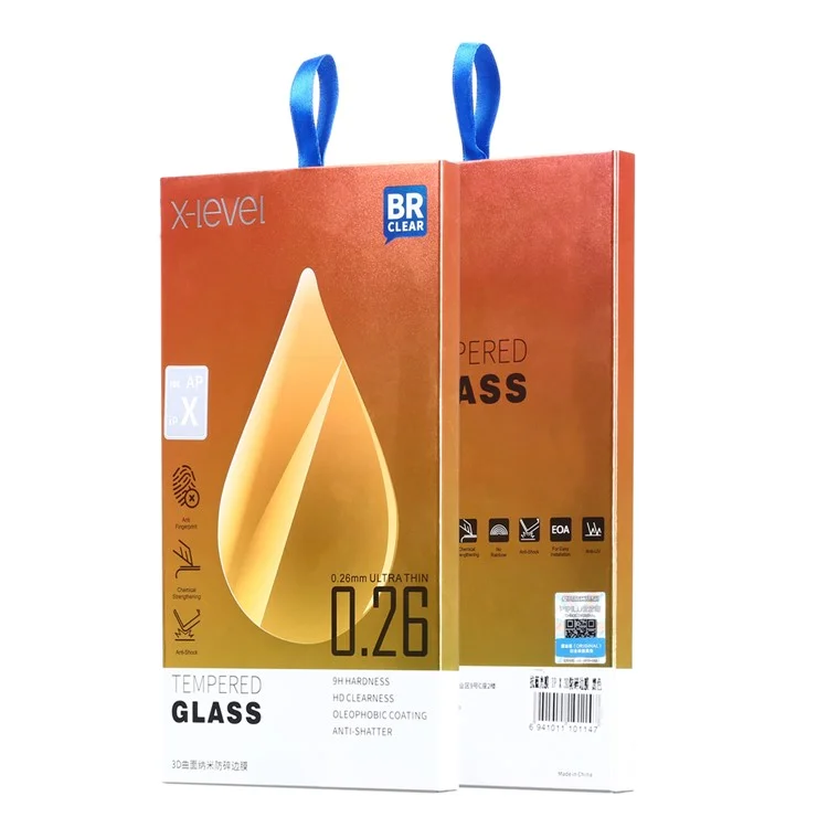 X-LEVEL Anti-blue-ray 3D 0.26mm Soft PET Edges Tempered Glass Full Screen Protector for iPhone X(Ten) 5.8 inch